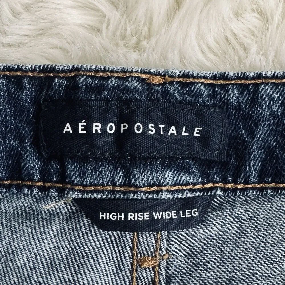 Aeropostale High Rise Wide Leg Ankle Jeans 10 (29x26) Blue Altered Cotton Womens